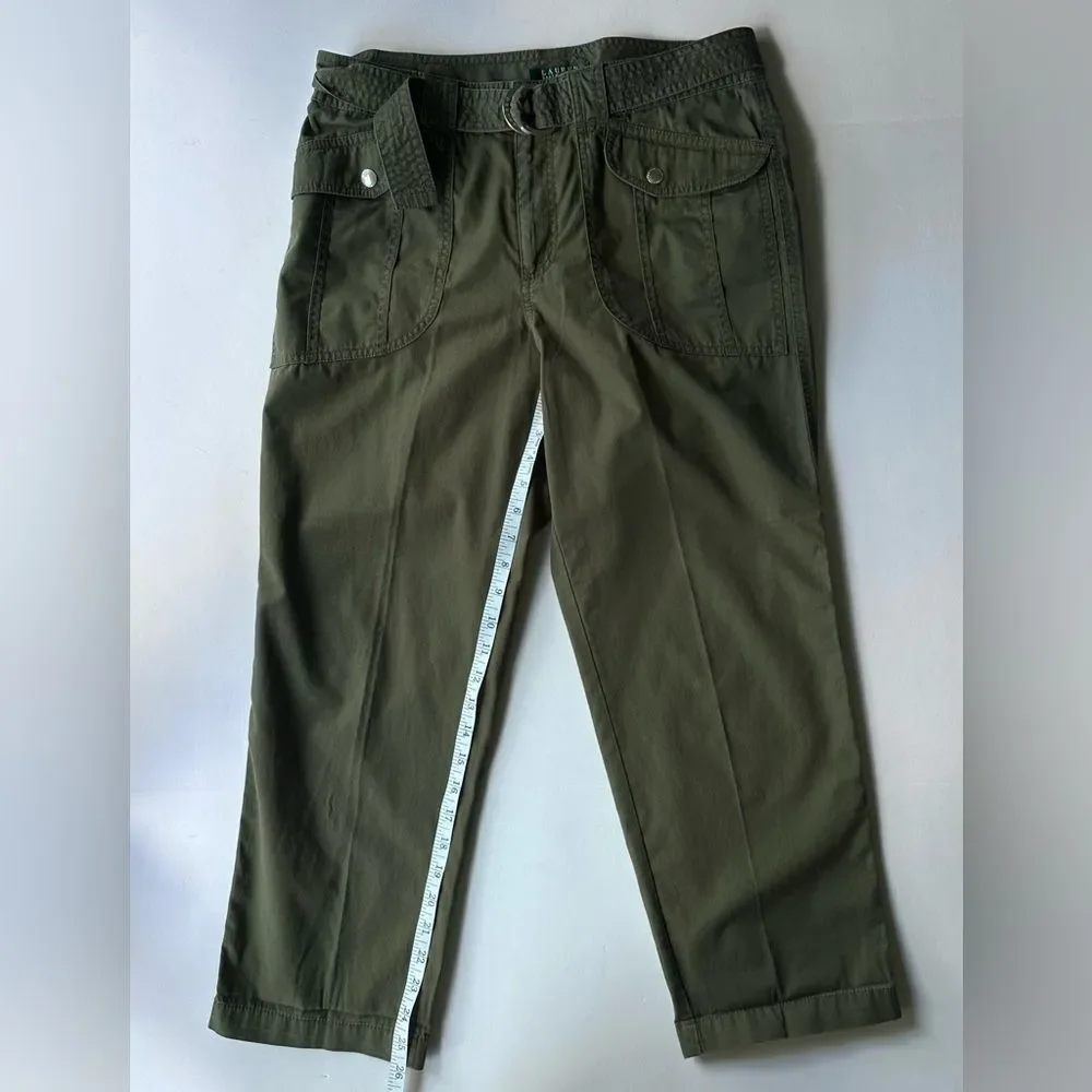 Lauren Ralph Lauren Green Khaki Belted Safari Style Cropped Trousers Capri 10